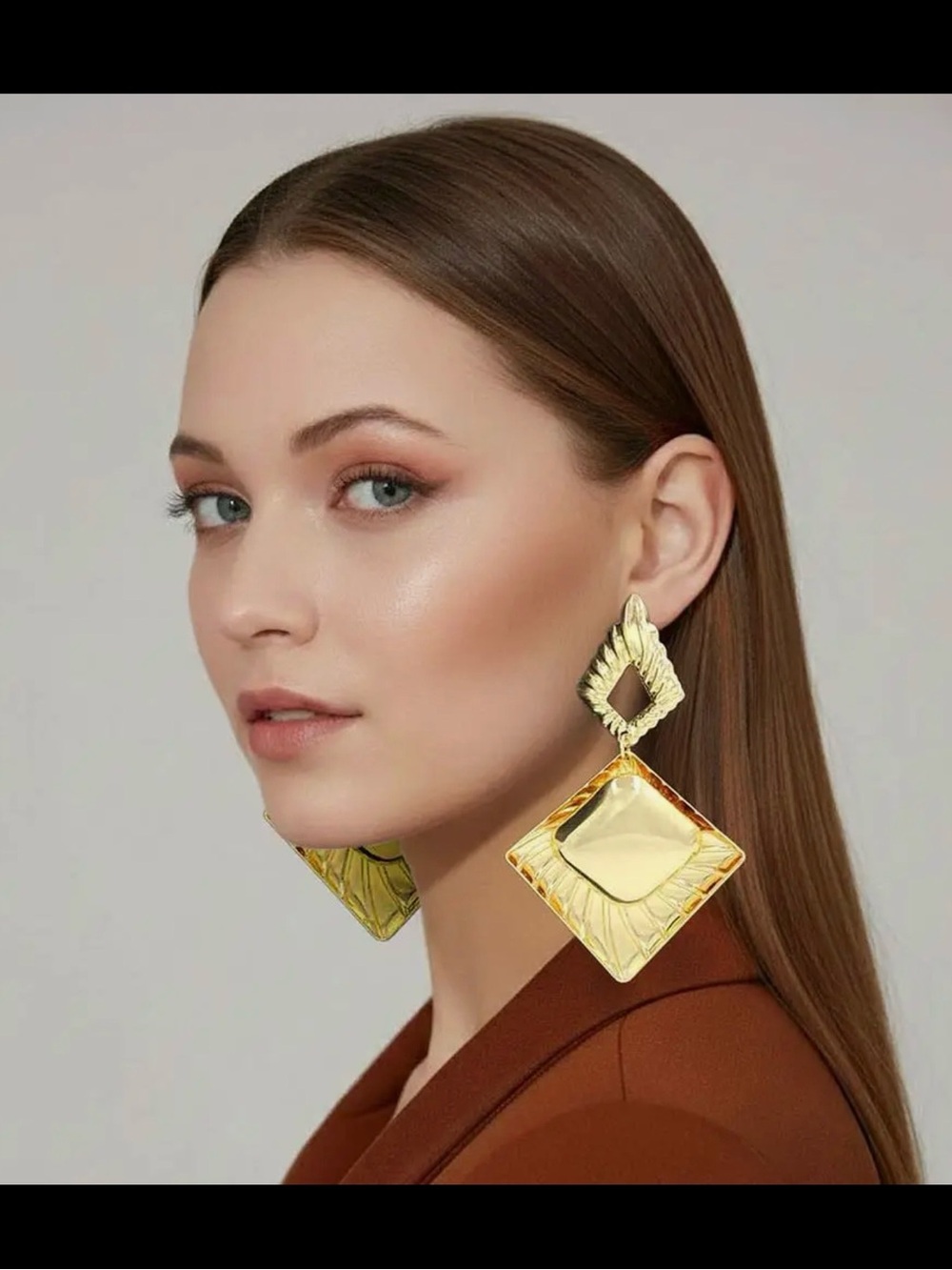 Gold Geometric Drop Earrings - 18K Goldtone Statement